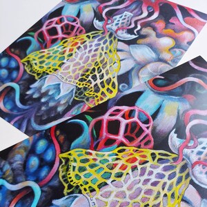 Impresión de pintura original, arte fungido, arte de hongos, cartel de ilustración botánica, regalo familiar, pintura psicodélica, arte trippy, naturaleza