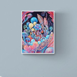 Druck von original-Gemälde, Poster, Pilze, Pilze, Botanik, Biologie, handgefertigt, Fantasy, Geburtstag, Geschenk, Schleim Schimmel, DIY, psychedelisch, Natur