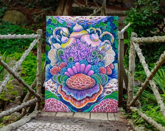 Pintura original, ilustração de micologia, arte de fungos, desenho de cogumelo, arte psicodélica, arte de fungo, arte de molde de limo, presente de aniversário, pintura de cogumelo