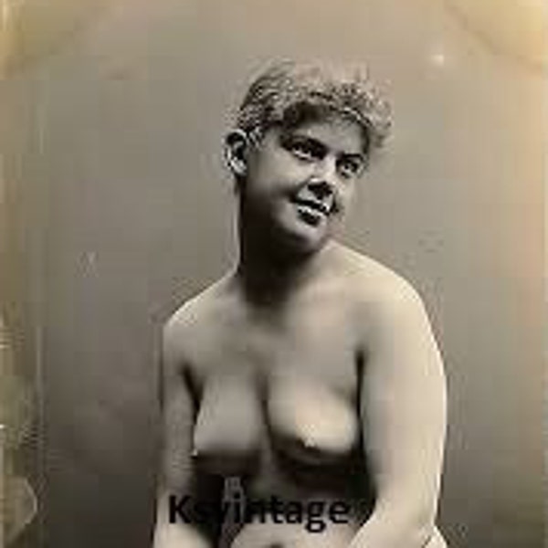 Vintage Nude Attractive Woman Sitting and Posing Art Photo 4 by 6