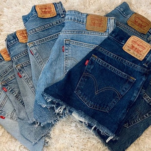 Levi's Vintage Shorts de cintura alta, Vaquero azul, Todos los tamaños, Todos los lavados (claro / medio / oscuro), Personalizado, Angustiado o Liso / BARCOS EL MISMO DÍA