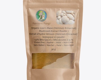 Organic Lion’s Mane (Hericium Erinaceus) Mushroom extract powder / Extrait d’hydne hérisson (Hericium Erinaceus) biologique en poudre