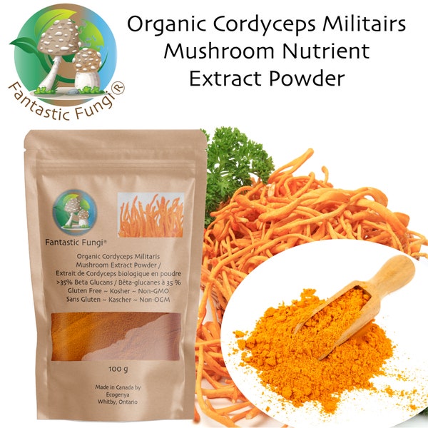 Organic Cordyceps Militaris Mushroom extract powder / Extrait de Cordyceps Militaris biologique en poudre - Halal, Kosher, Vegan, Non-GMO