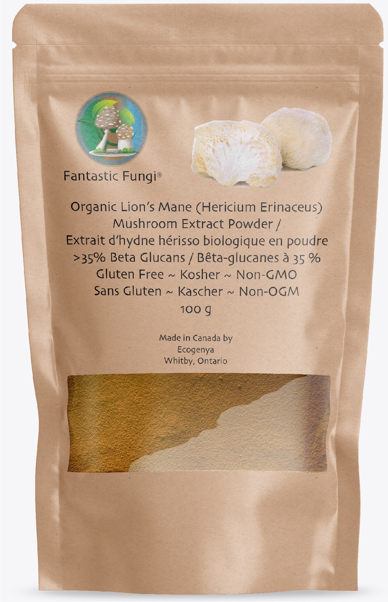 Organic Lions Mane Hericium Erinaceus Mushroom extract powder / Extrait dhydne hérisson Hericium Erinaceus biologique en poudre image 1