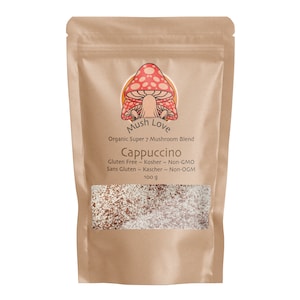 Mushroom Coffee - Mush Love Super 7 Mushroom Cappuccino coffee fortified with Fantastic Fungi Super 7 Mushroom Extract Blend by Ecogenya