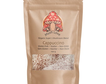 Mushroom Coffee - Mush Love Super 7 Mushroom Cappuccino coffee fortified with Fantastic Fungi Super 7 Mushroom Extract Blend by Ecogenya
