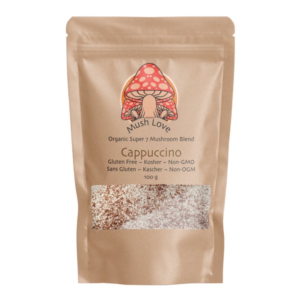 Mushroom Coffee - Mush Love Super 7 Mushroom Cappuccino coffee fortified with Fantastic Fungi Super 7 Mushroom Extract Blend by Ecogenya