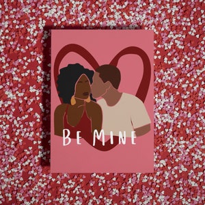 Cartão de felicitações do Dia dos Namorados afro-americano, download digital de casal afro-americano para impressão Black Love, seja meu cartão de felicitações Kiss