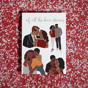 Tarjeta de felicitación del día de San Valentín afroamericano, amor negro imprimible, descarga digital de pareja afroamericana, tarjeta de felicitación de la historia de amor