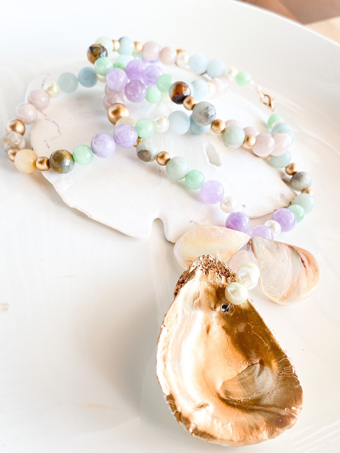 Beaded Oyster Necklace Gold Oyster Necklace Oyster Shell Etsy