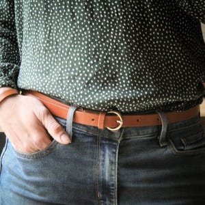 Womens leather belt black brown or tan for dress or pants thin and elegant handmade in france in full grain leather, gifts for her