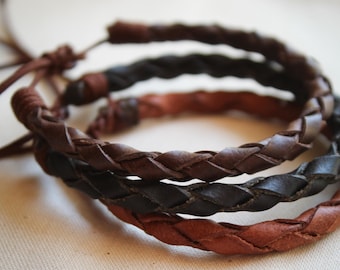 Minimalist hand-braided adjustable leather bracelet for men, women, and teens; ideal gift for him or her / birthday / leather anniversary