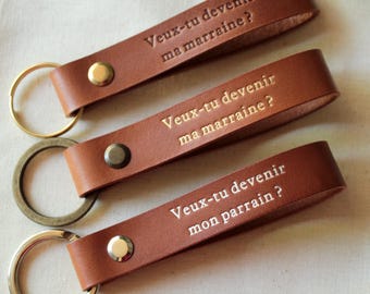 Personalized leather keychain for asking someone to be a godparent / Will you be my godmother? / Will you be my godfather?