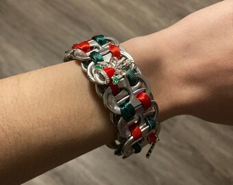 Christmas Recycled Pop Tab Bracelet, Holiday Gift, Christmas Jewelry, Custom, Unique