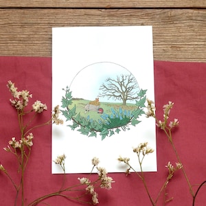 Carte illustrée - Campagne en hiver