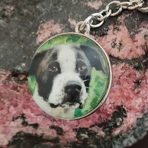 Individual personalized hand-painted mini pet portraits in watercolor, keychain, miniature painting, animal lover gift