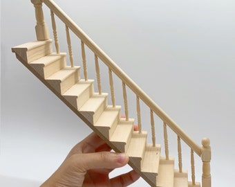 1/12 Dollhouse RIGHT Miniature Staircase Straight Handrail Stair Step Furniture