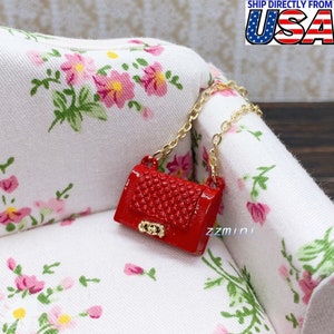 1/12 Puppenhaus Miniatur Handtasche Geldbörse Classic Red Bag Golden Hardware