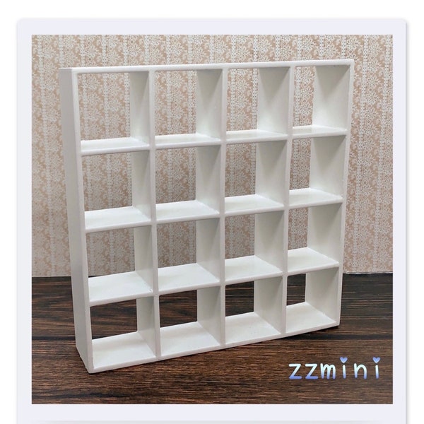 1/12 Dollhouse Miniature 16 Grid White Shelves Cabinet Storage Rack Organizer Handmade Wooden Furniture Decoration