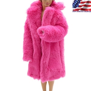 HOT PINK 1/6 Artificial Fur Long Coat Jacket For 11.5'' Fashion Doll Princess Barbie Fashion Royalty Silkstone BJD Dresses Clothes