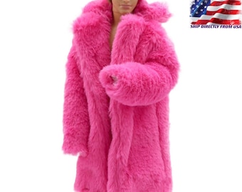 HOT PINK 1/6 Artificial Fur Long Coat Jacket For 11.5'' Fashion Doll Princess Barbie Fashion Royalty Silkstone BJD Dresses Clothes