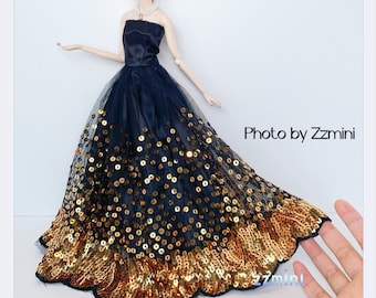 Black Wedding Dress for 11.5inch Fashion Doll Princess Long Evening Dresses 1/6 Doll Clothes