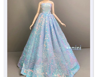 Baby Blue Party Wedding Dress for 11.5inch Fashion Doll Princess Gradient Color Long Evening Dresses 1/6 Doll Clothes