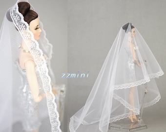 11.5inch 1/6 HANDMADE White Lace Veil Wedding Ballgown Dress for 11.5inch Fashion Doll Princess Long Evening Dresses Doll Veil Toy