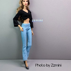 2pcs Handmade Black Sleeves and Jeans For 11.5inch Fashion Doll Princess Top Doll Clothes 1/6 Toy