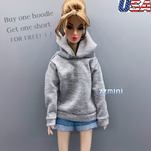 Handmade Grey Hoodie For 11.5inch Fashion Doll Princess Top Doll Clothes 1/6 Toy