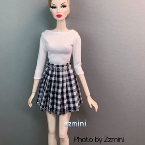 Handmade Black and White Tartan Pleated Skirt For 11.5inch Fashion Doll Princess Skirt Doll Clothes 1/6 Toy