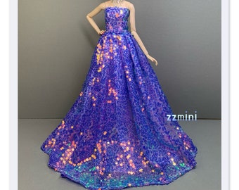 Vestido de novia de fiesta morado para muñeca de moda de 11,5 pulgadas, vestidos de noche largos de Color degradado de princesa, ropa para muñeca 1/6