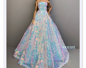 White Party Wedding Dress for 11.5inch Fashion Doll Princess Gradient Color Long Evening Dresses 1/6 Doll Clothes