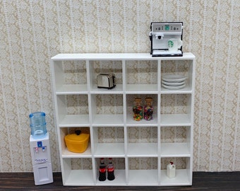 1/12 Dollhouse Miniature 16 Grid White Shelves Cabinet Storage Rack Organizer Handmade Wooden Furniture Decoration