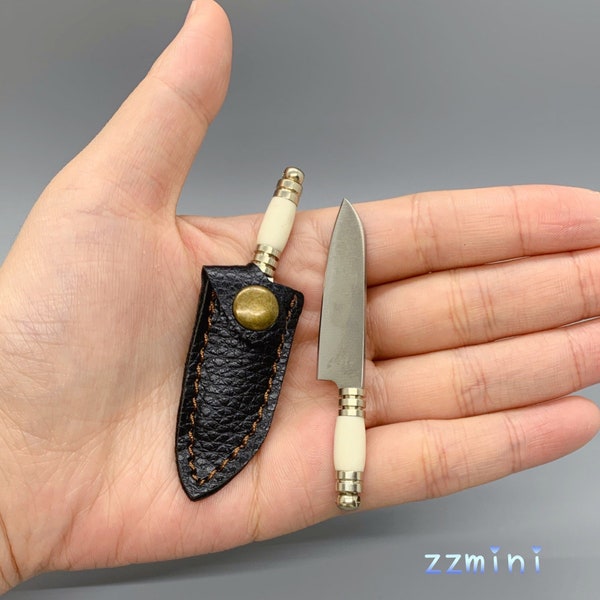 Le plus petit vrai couteau de chef de cuisine miniature en acier inoxydable de poche de travail pour un vrai mini cadeau de cuisine