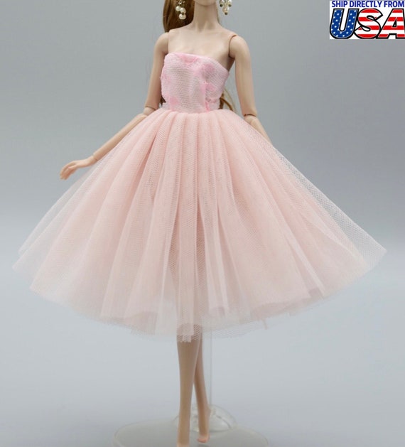 Pink Wedding Dress for 11.5inch Doll Princess Long Gown Doll Clothes 1/6  Toys
