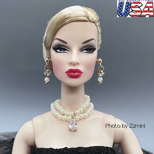 Handmade Fashion Doll Jewelry Set Pearl and Rhinestones Earring and Necklace Accessories