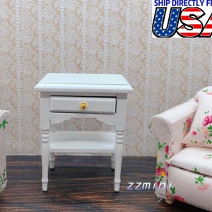 Mesa de cabeceira em miniatura 1/12 para casa de bonecas, mesa lateral para quarto e móveis de armário