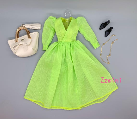 4PCS Handmade Apple Green Dress Shoes Bag Necklace Set for 11.5in Fashion Doll Princess Clothes 1/6 Toy Accessories Birthday Gift