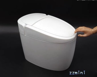 1:6 Dollhouse Miniature Figure Action Modern Contemporary White Toilet Bathroom Restroom Toy Decoration