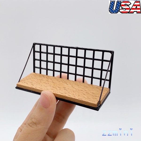 Miniature Holder For Dollhouse Miniature Bedroom Livingroom Bathroom Wood Metal Wall Storage Rack Organizer Shelf Black