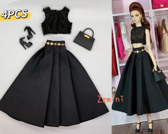 4PCS Handmade Black Top Skirt With Shoes Bag for 11.5in Fashion Doll Princess Clothes 1/6 Toy Accessories Birthday Gift