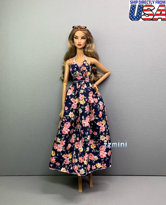 Princess Barbie Dress Floral Print Maxi Dress For Fashion Doll Princess  Long Sleeveless Evening Beach Dresses For 1/6 Doll Clothes