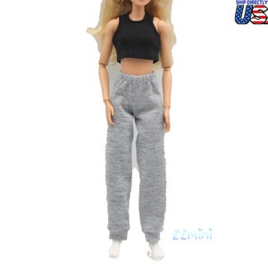 2pcs Handmade White Tee and Grey Pant For 11.5inch Fashion Doll Princess Top Doll Clothes 1/6 Toy