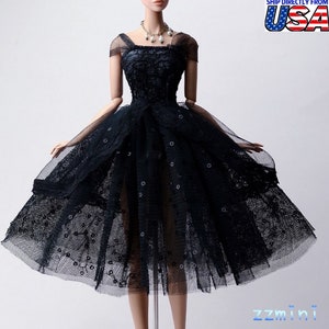 Glitter Black Wedding Dress 11.5inch Fashion Doll Princess Short Evening Dresses Doll Clothes