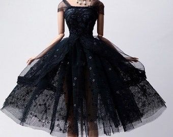 Glitter Black Wedding Dress 11.5inch Fashion Doll Princess Short Evening Dresses Doll Clothes