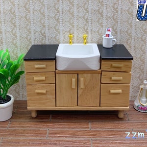 1/12 Dollhouse Miniature Hand Sink Cabinets With Drawer Toilet Restroom Bathroom Miniature Furniture Toy Gift Decoration