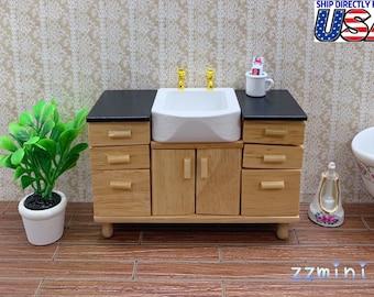 1/12 Dollhouse Miniature Hand Sink Cabinets With Drawer Toilet Restroom Bathroom Miniature Furniture Toy Gift Decoration