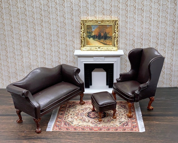 Canapé Miniature 1/12 Canapé Long Cuir Noir 1/12 – Meuble Maison Poupée – Accessoire Miniature Bois