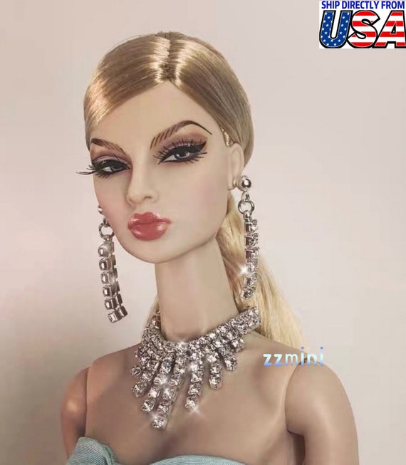 3PCS Handmade Fashion Doll Jewelry Rhinestones Earrings and Necklace Set  Accessories